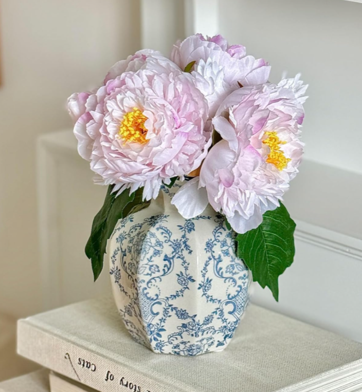 Octagonal Vintage Blue and White Ceramic Vase